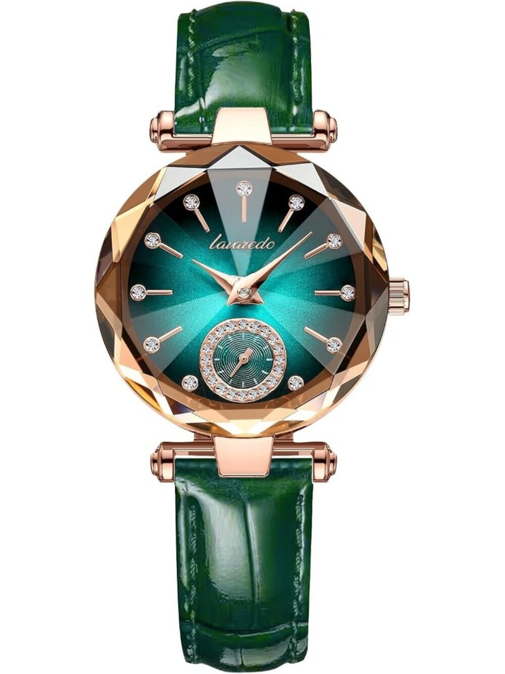 Womens Green Blue Elegant Leather Strap Analog Creative Diamond Dial Wrist Watch